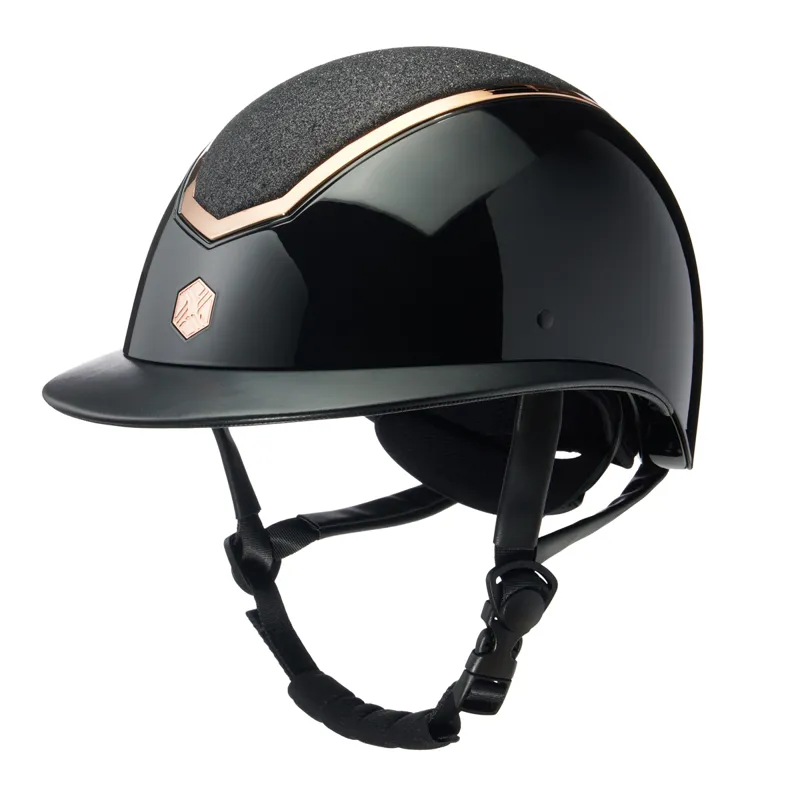 EQX by Charles Owen Kylo Sparkly Wide Peak Riding Hat - Black Gloss/Rose Gold